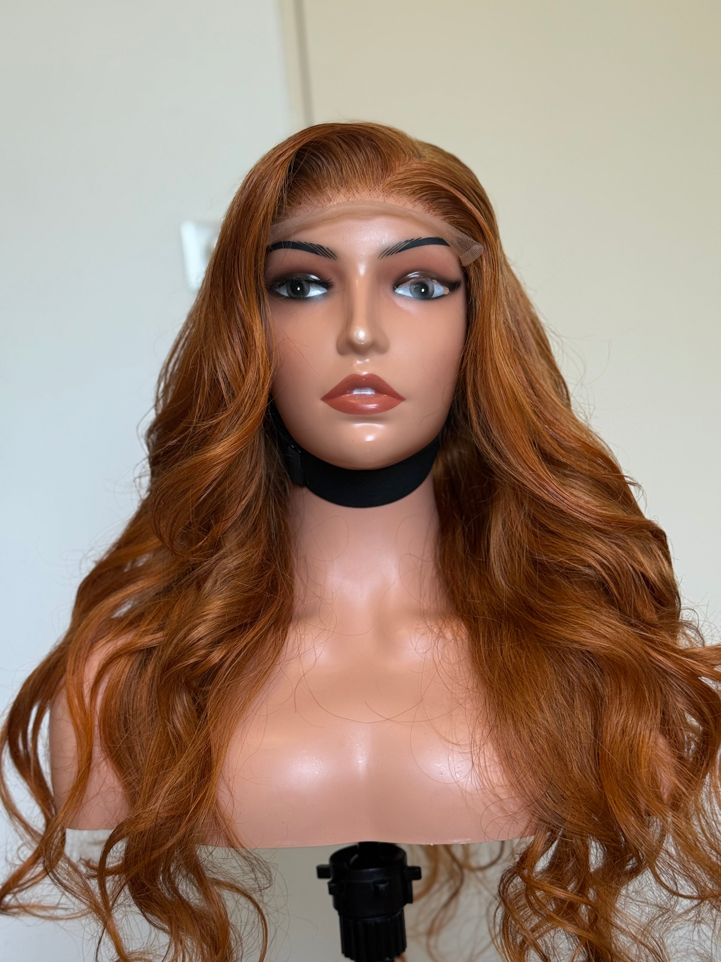 Intense Copper Wavy Glueless Wig – HD Lace Front – 100% Human Hair