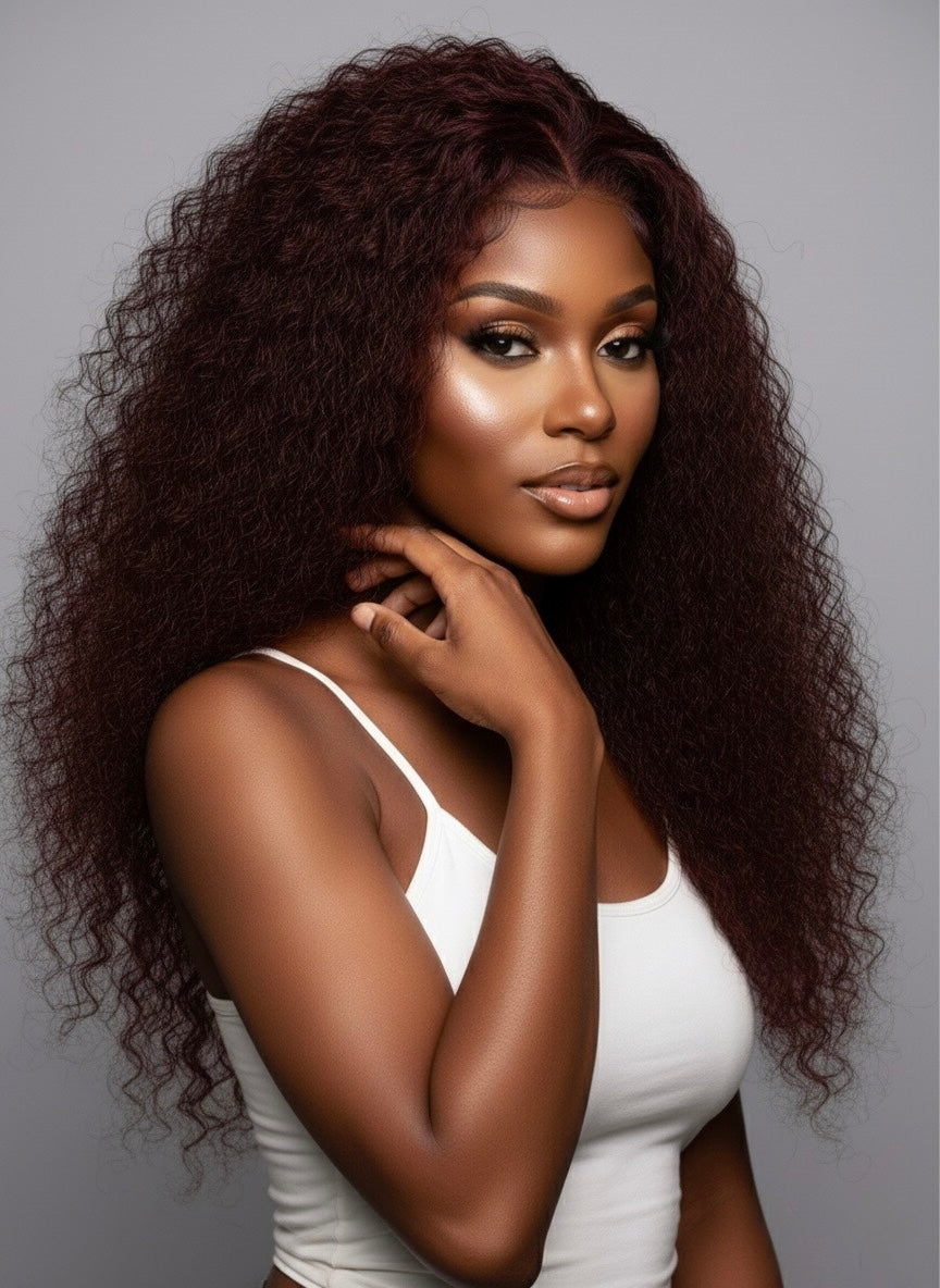 Perruque cheveux vierges-linda HD lace curly burgundy