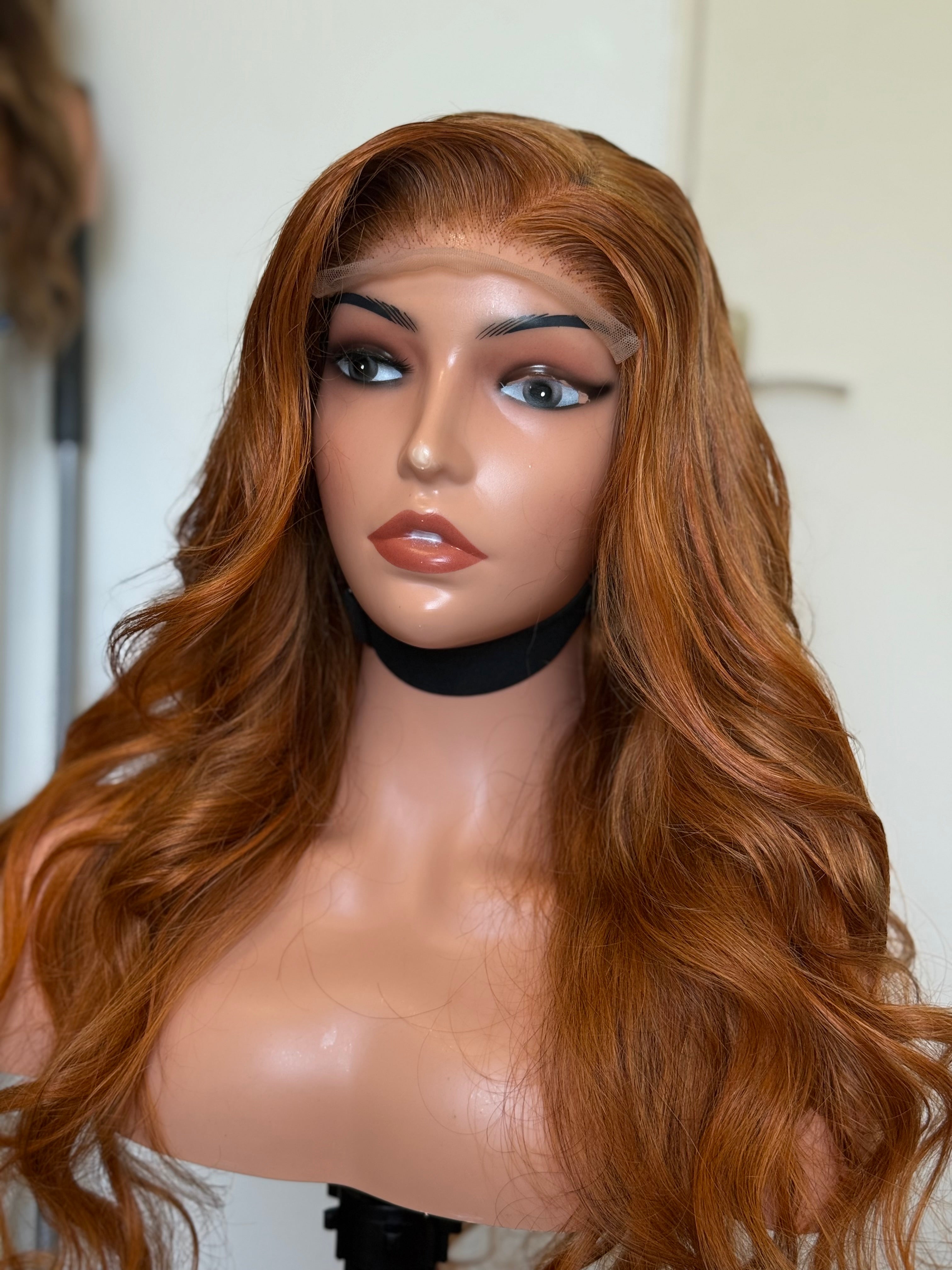 Intense Copper Wavy Glueless Wig – HD Lace Front – 100% Human Hair