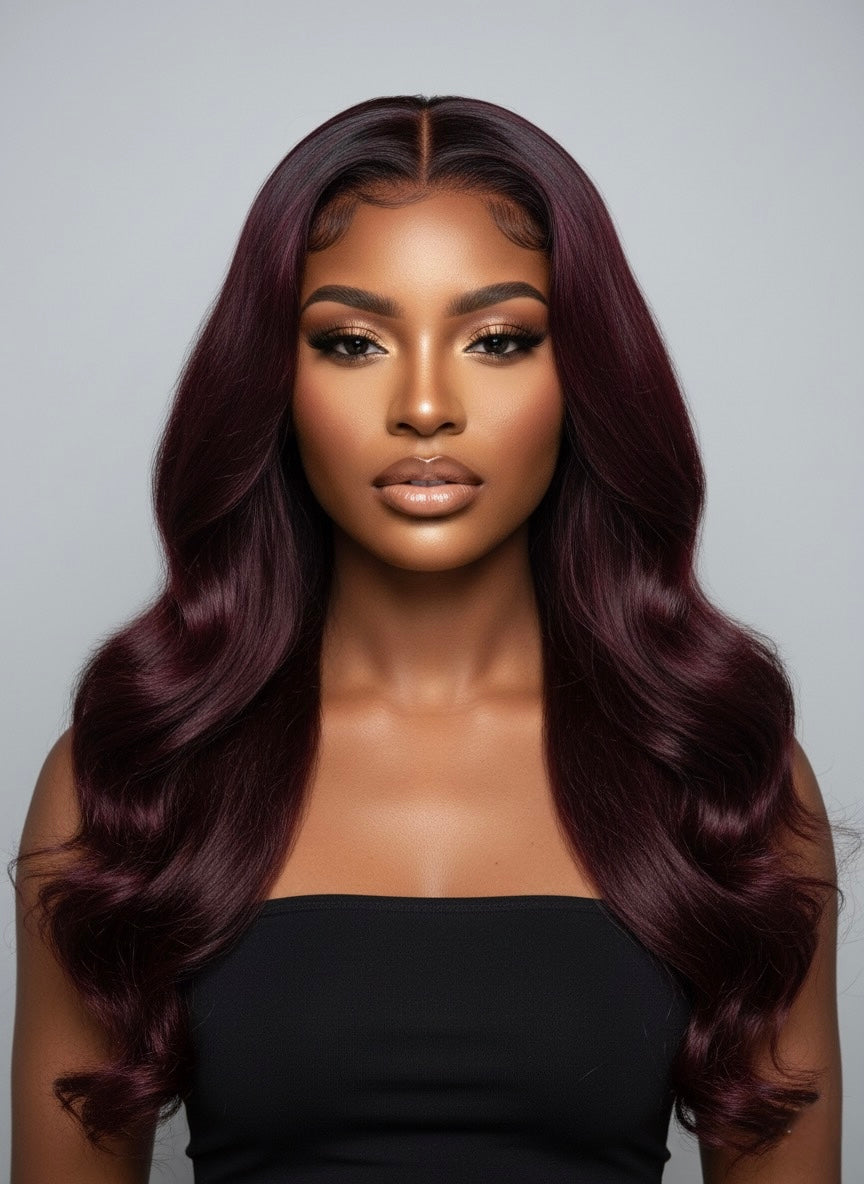 Perruque cheveux vierges- transparent lace frontal burgundy
