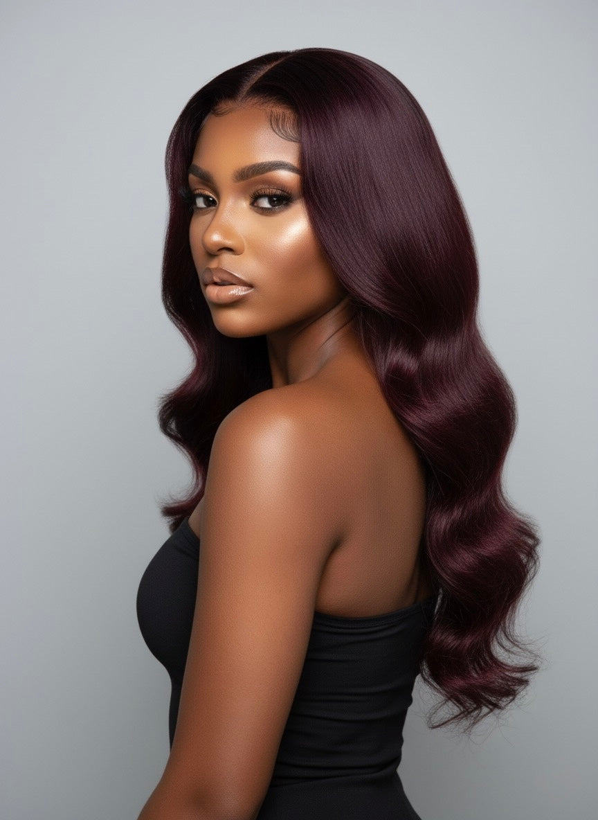 Perruque cheveux vierges- transparent lace frontal burgundy