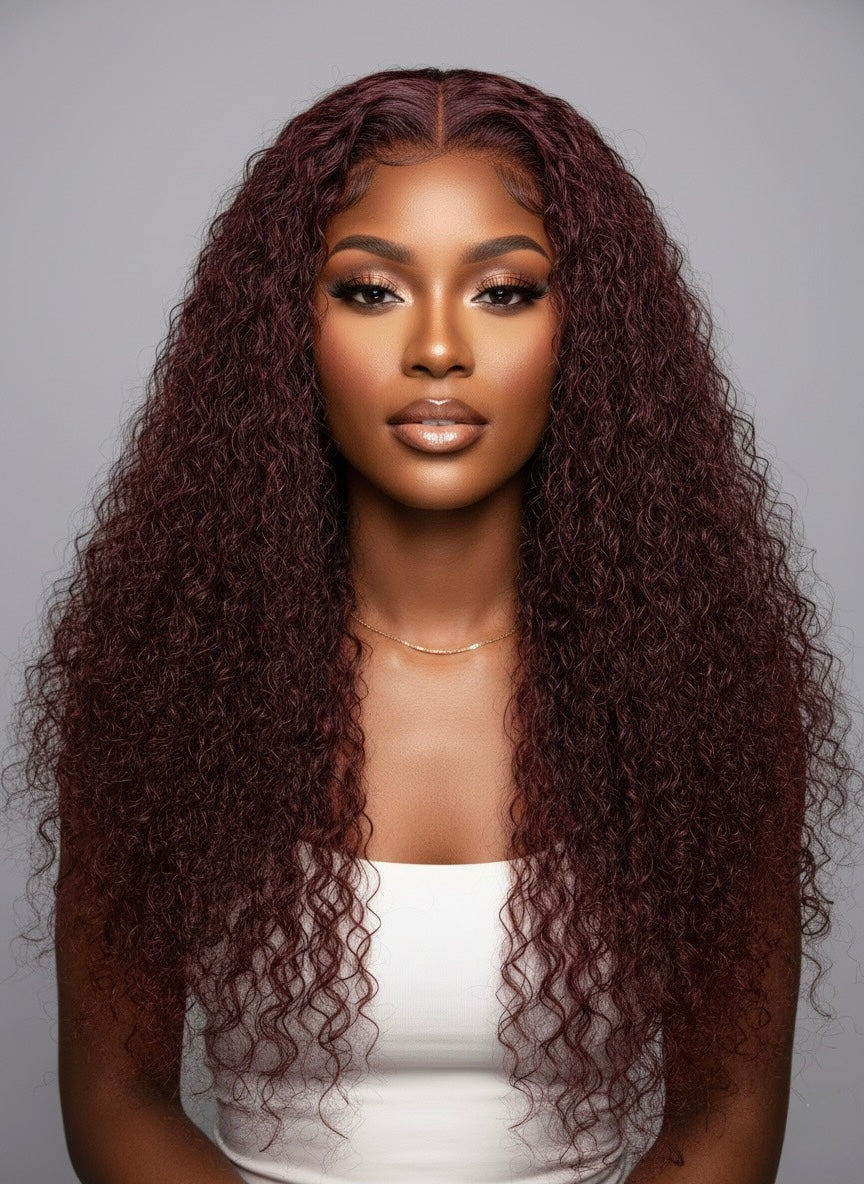 Perruque cheveux vierges-linda HD lace curly burgundy
