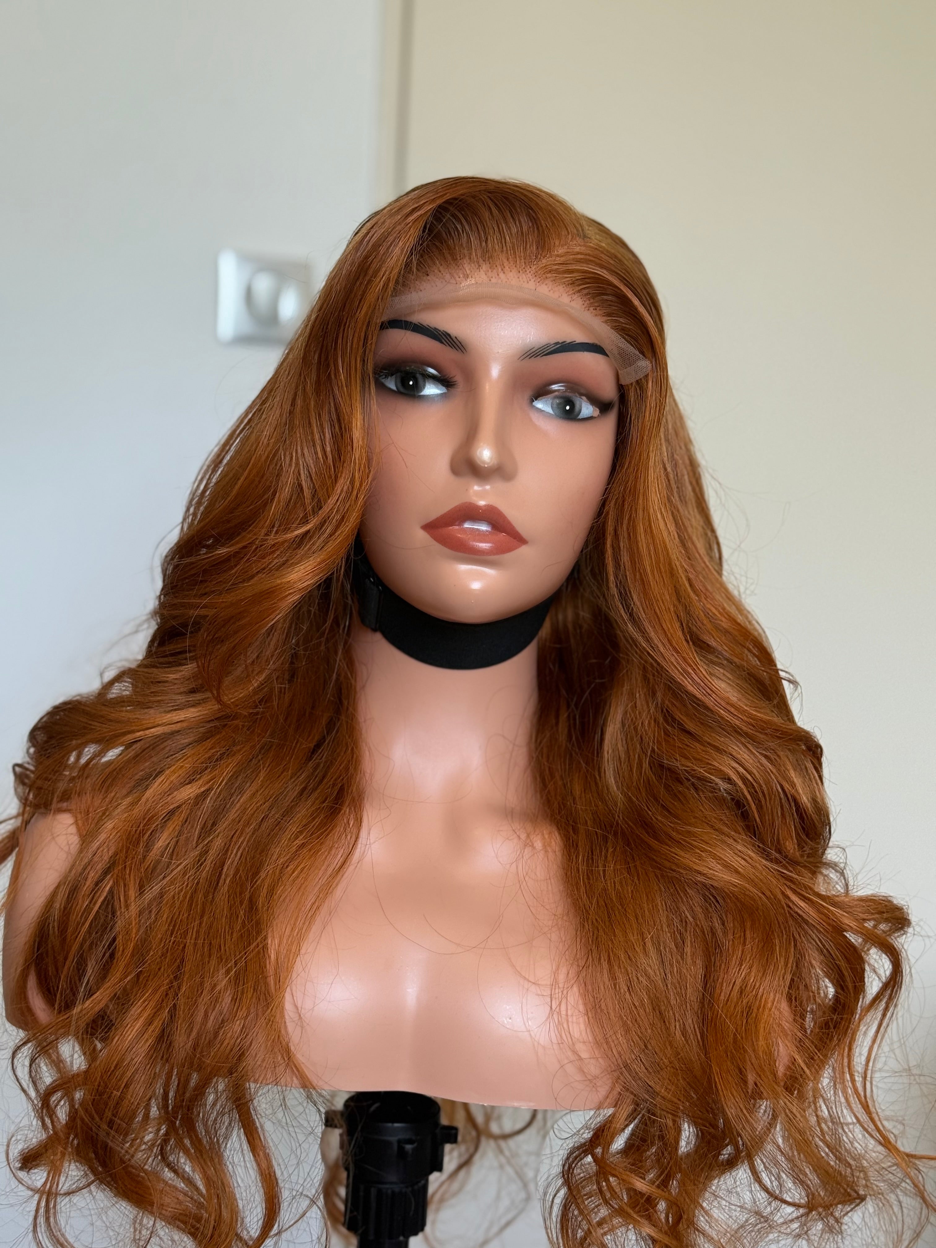 Intense Copper Wavy Glueless Wig – HD Lace Front – 100% Human Hair