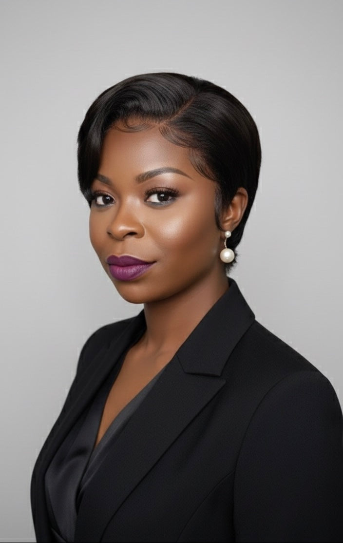 Perruque cheveux humain -pixie coupe courte